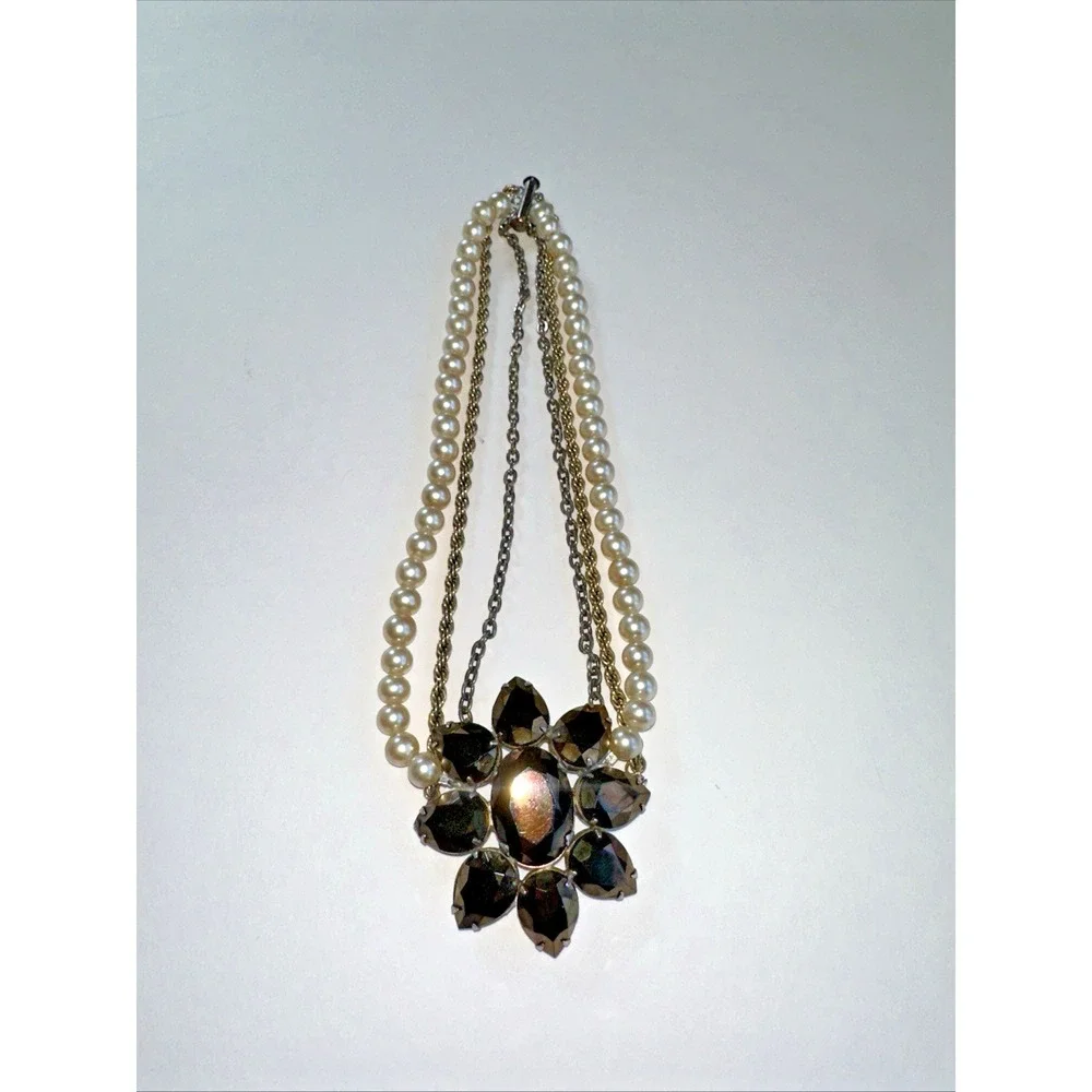 Unbranded Statement Necklace Women OS Gold Silver Pearl Black Crystal Excellent